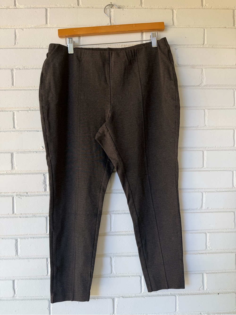 J.Jill Espresso Brown Stretch Ponte Knit Pull-On Pintuck Slim Leg Pants